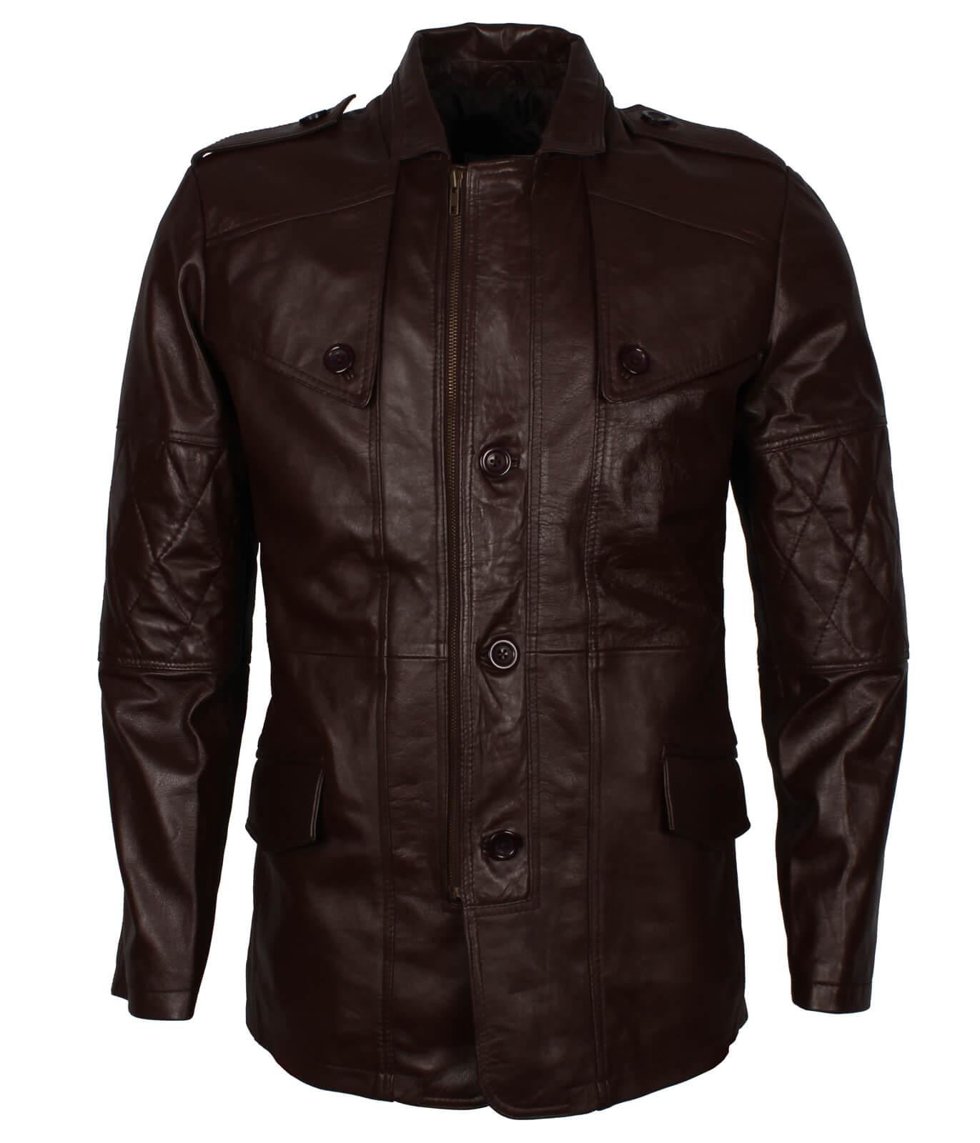 Sheepskin Dark Brown Leather Coat Men's Fashion Outerwear
