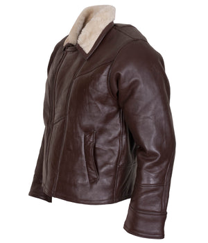 Dark Brown Shearling Leather Motorcycle Jacket for Men