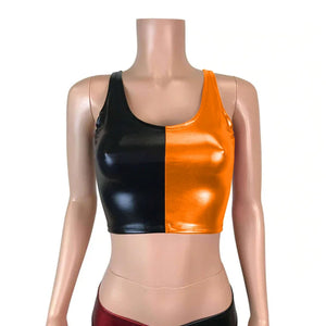 Women's Shiny Metallic Patchwork Crop Top Sleeveless Tank Top Faux Leather Multi-Color Rave Party Clubwear 7XL