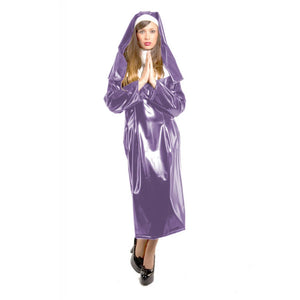 Multicolor PVC Leather Long Sleeve Nun Costume Cosplay Maxi Dress Habit Headgear S-7XL Party Club Halloween
