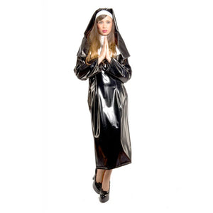 Multicolor PVC Leather Long Sleeve Nun Costume Cosplay Maxi Dress Habit Headgear S-7XL Party Club Halloween