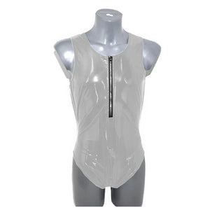 Mens Shiny PVC Leather Sleeveless Tank Bodysuit High Cut Zipper Romper Bodycon Catsuit Fetish Costume Club Party Multi-Color