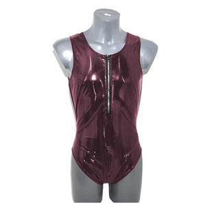 Mens Shiny PVC Leather Sleeveless Tank Bodysuit High Cut Zipper Romper Bodycon Catsuit Fetish Costume Club Party Multi-Color