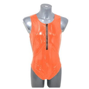 Mens Shiny PVC Leather Sleeveless Tank Bodysuit High Cut Zipper Romper Bodycon Catsuit Fetish Costume Club Party Multi-Color