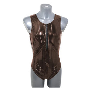 Mens Shiny PVC Leather Sleeveless Tank Bodysuit High Cut Zipper Romper Bodycon Catsuit Fetish Costume Club Party Multi-Color