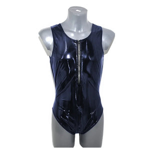 Mens Shiny PVC Leather Sleeveless Tank Bodysuit High Cut Zipper Romper Bodycon Catsuit Fetish Costume Club Party Multi-Color