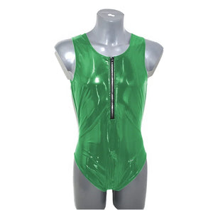 Mens Shiny PVC Leather Sleeveless Tank Bodysuit High Cut Zipper Romper Bodycon Catsuit Fetish Costume Club Party Multi-Color