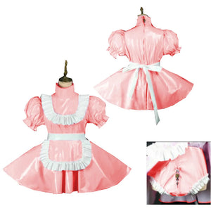 Lockable PVC Latex Sweet Lolita French Maid Dress Multi-Color Crossdress Cosplay with Lockable Panties 7XL