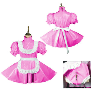 Lockable PVC Latex Sweet Lolita French Maid Dress Multi-Color Crossdress Cosplay with Lockable Panties 7XL