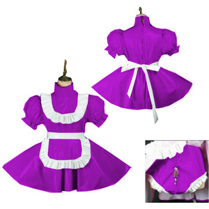 Lockable PVC Latex Sweet Lolita French Maid Dress Multi-Color Crossdress Cosplay with Lockable Panties 7XL