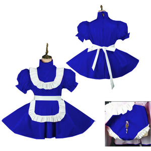 Lockable PVC Latex Sweet Lolita French Maid Dress Multi-Color Crossdress Cosplay with Lockable Panties 7XL