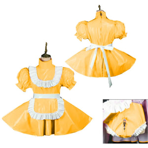 Lockable PVC Latex Sweet Lolita French Maid Dress Multi-Color Crossdress Cosplay with Lockable Panties 7XL