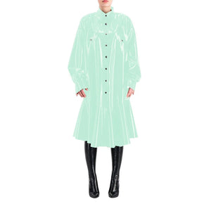 Wetlook PVC Full Sleeve Button-Up Lapel Neck Dress Mermaid Style Club Party Outfits S-7XL Multi-Color