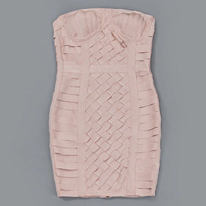 Women's Pink Strapless Bandage Dress with Crisscross Design and Cut-Out Details