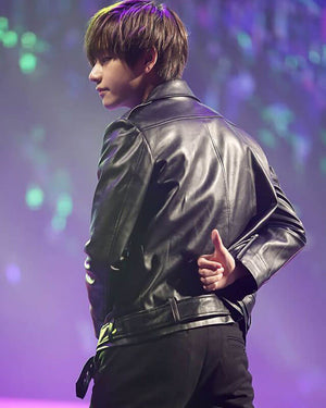 BTS Kim Taehyung Stylish Black Leather Jacket for Men
