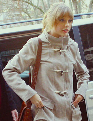 Taylor Swift Inspired Beige Wool Hooded Jacket Fashion Outfit