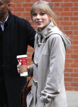 Taylor Swift Inspired Beige Wool Hooded Jacket Fashion Outfit