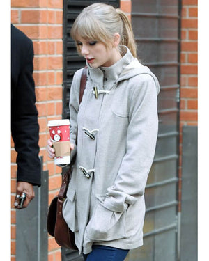 Taylor Swift Inspired Beige Wool Hooded Jacket Fashion Outfit