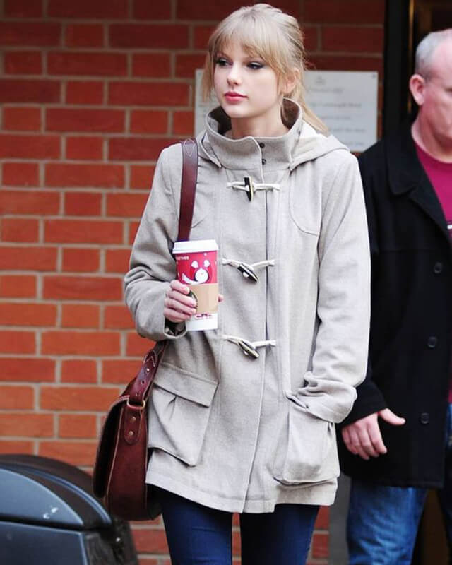 Taylor Swift Inspired Beige Wool Hooded Jacket Fashion Outfit