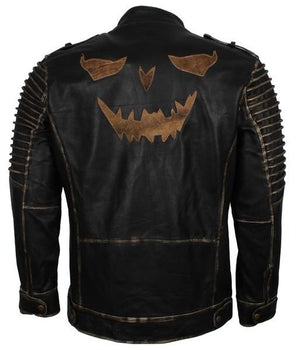 Men's Black Hooded Jack O' Lantern Scarecrow Genuine Leather Jacket