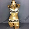 Belly Dance Costume Womens Gold Beaded Halter Bra Top and Hip Scarf with Floral Applique and Fringe for Performance