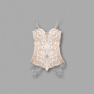 Elegant Rhinestone Butterfly Mesh Bodysuit with Spaghetti Straps and Backless Design