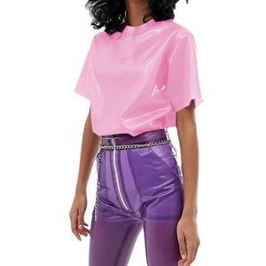 Unisex Transparent PVC Leather Blouse See Through T-shirts Clubwear Tops Multi-Color S-7XL