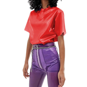 Unisex Transparent PVC Leather Blouse See Through T-shirts Clubwear Tops Multi-Color S-7XL