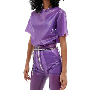 Unisex Transparent PVC Leather Blouse See Through T-shirts Clubwear Tops Multi-Color S-7XL