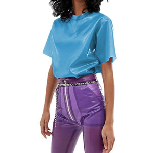 Unisex Transparent PVC Leather Blouse See Through T-shirts Clubwear Tops Multi-Color S-7XL