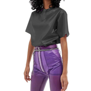 Unisex Transparent PVC Leather Blouse See Through T-shirts Clubwear Tops Multi-Color S-7XL