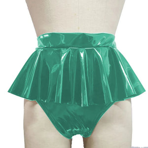 Unisex Shiny PVC Leather Ruffle Mini Skirt Gothic Shorts Adult Fantasy Panties Multi-Color