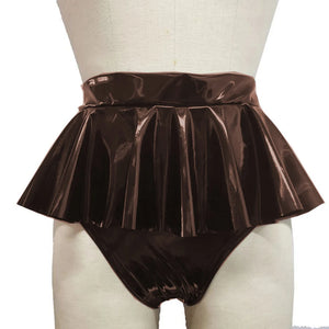 Unisex Shiny PVC Leather Ruffle Mini Skirt Gothic Shorts Adult Fantasy Panties Multi-Color