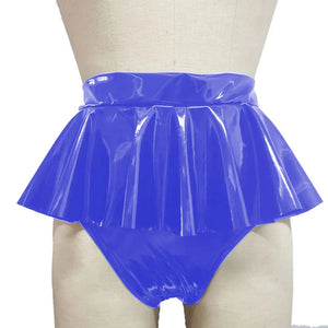 Unisex Shiny PVC Leather Ruffle Mini Skirt Gothic Shorts Adult Fantasy Panties Multi-Color