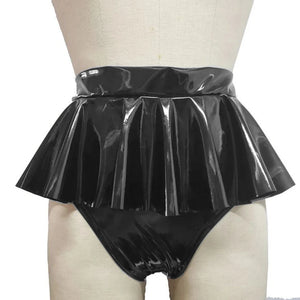Unisex Shiny PVC Leather Ruffle Mini Skirt Gothic Shorts Adult Fantasy Panties Multi-Color
