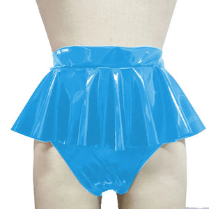 Unisex Shiny PVC Leather Ruffle Mini Skirt Gothic Shorts Adult Fantasy Panties Multi-Color
