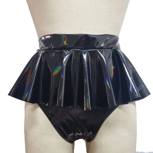Unisex Shiny PVC Leather Ruffle Mini Skirt Gothic Shorts Adult Fantasy Panties Multi-Color