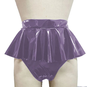 Unisex Shiny PVC Leather Ruffle Mini Skirt Gothic Shorts Adult Fantasy Panties Multi-Color