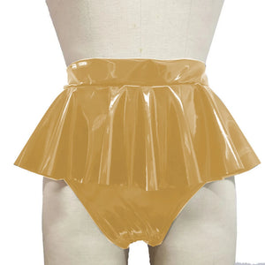 Unisex Shiny PVC Leather Ruffle Mini Skirt Gothic Shorts Adult Fantasy Panties Multi-Color
