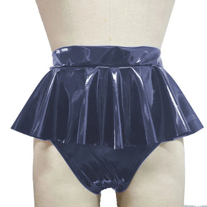 Unisex Shiny PVC Leather Ruffle Mini Skirt Gothic Shorts Adult Fantasy Panties Multi-Color