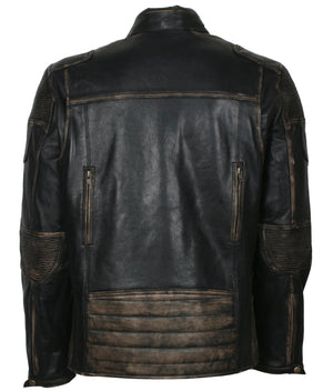 Black Distressed Leather Biker Jacket for Men Vintage Style