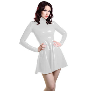 Women's Long Sleeve Wet Look PVC Mini Dress Bodycon A-line Faux Latex Stand Collar Zipper Party Clubwear in Multi-Color