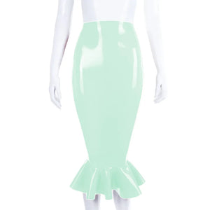 Patent Leather High Waist Mermaid Bodycon Long Trumpet Skirt for Women Nightclub Flare Midi Skirt Multi-Color