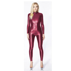 Wet Look Shiny Metallic Women Patent Leather Long Sleeve Jumpsuit Turtleneck Catsuit Multi-Color Night Clubwear Up to 7XL