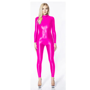 Wet Look Shiny Metallic Women Patent Leather Long Sleeve Jumpsuit Turtleneck Catsuit Multi-Color Night Clubwear Up to 7XL