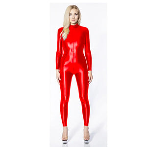 Wet Look Shiny Metallic Women Patent Leather Long Sleeve Jumpsuit Turtleneck Catsuit Multi-Color Night Clubwear Up to 7XL