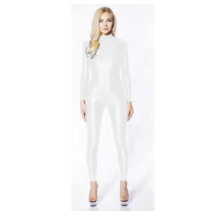 Wet Look Shiny Metallic Women Patent Leather Long Sleeve Jumpsuit Turtleneck Catsuit Multi-Color Night Clubwear Up to 7XL