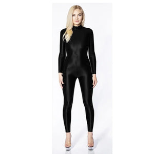 Wet Look Shiny Metallic Women Patent Leather Long Sleeve Jumpsuit Turtleneck Catsuit Multi-Color Night Clubwear Up to 7XL