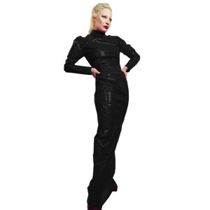 PVC Leather Wetlook Turtleneck Leotard Maxi Dress Long Sleeve Bodycon Hobble Dress Party Club Evening Dresses S-7XL Multi-Color