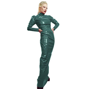 PVC Leather Wetlook Turtleneck Leotard Maxi Dress Long Sleeve Bodycon Hobble Dress Party Club Evening Dresses S-7XL Multi-Color